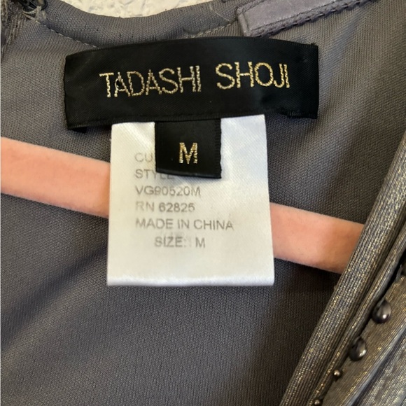 Tadashi Shoji Pewter/Gold Basket Weave Studded Stretch Bodycon Cocktail Dress M - Picture 11 of 15